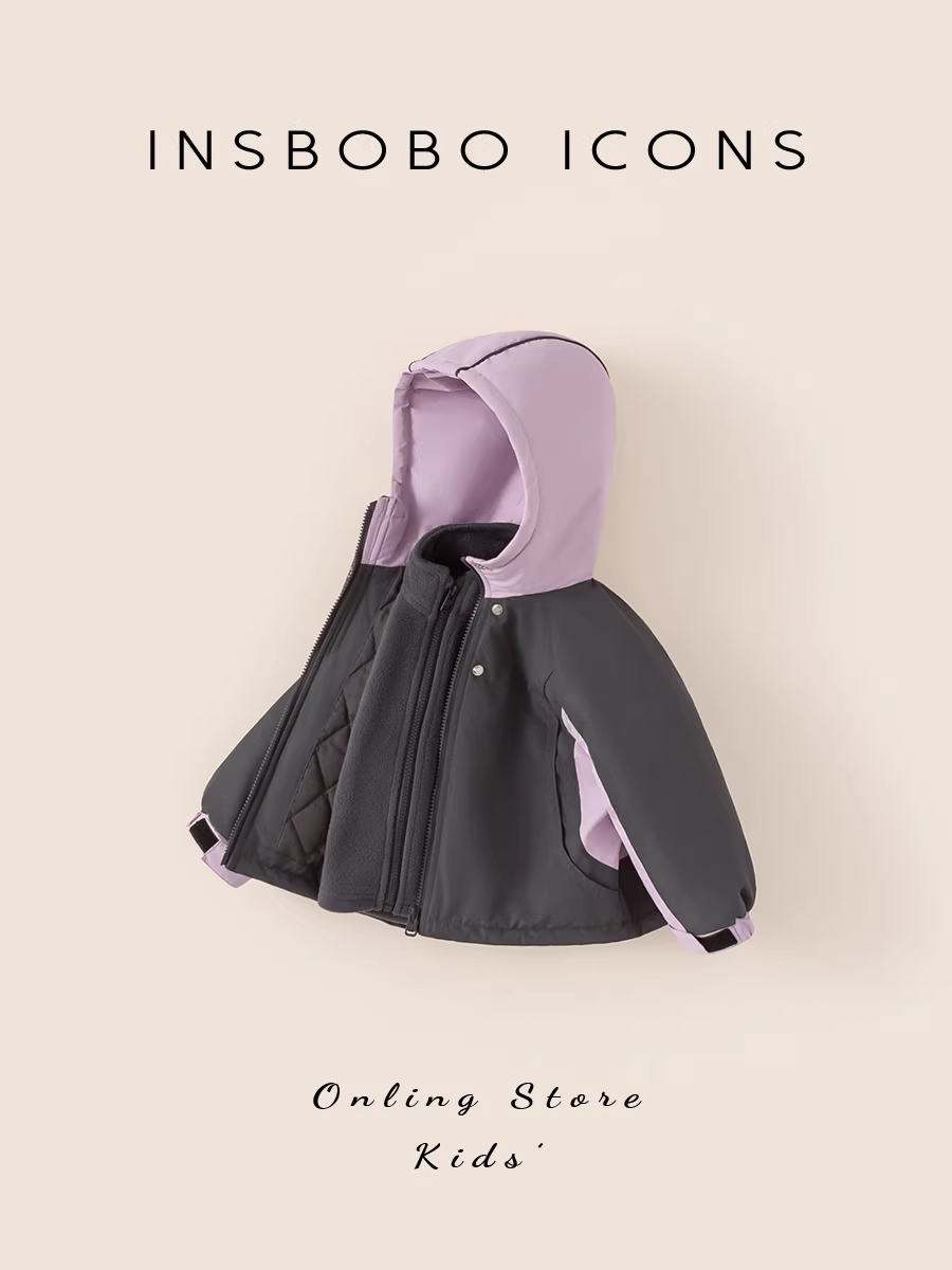 Áo khoác bé gái INSbobo thu đông 2025, áo ba lớp mới cho trẻ em, áo giữ ấm mùa đông cho bé