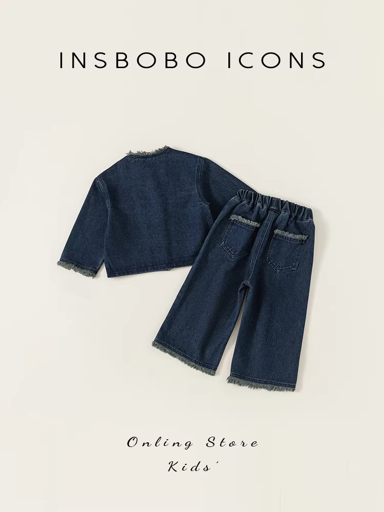 Bộ trang phục thu đông cho bé gái, bộ đồ denim trẻ em thời trang, quần áo bé gái hợp xu hướng thu đông 2025.