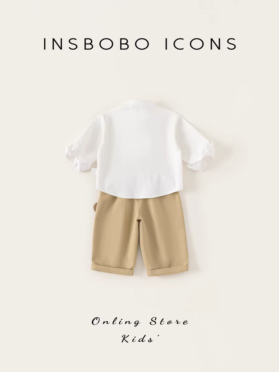 Bộ đồ bé INSbobo thu đông 2025, áo sơ mi hai mảnh, quần áo trẻ em xuân thu, thời trang trẻ em