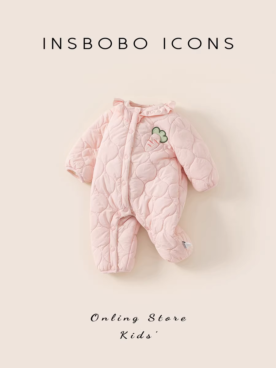 Quần áo thu đông INSbobo cho bé 2025, bộ liền thân dày dặn cho bé gái, chất liệu cotton mới