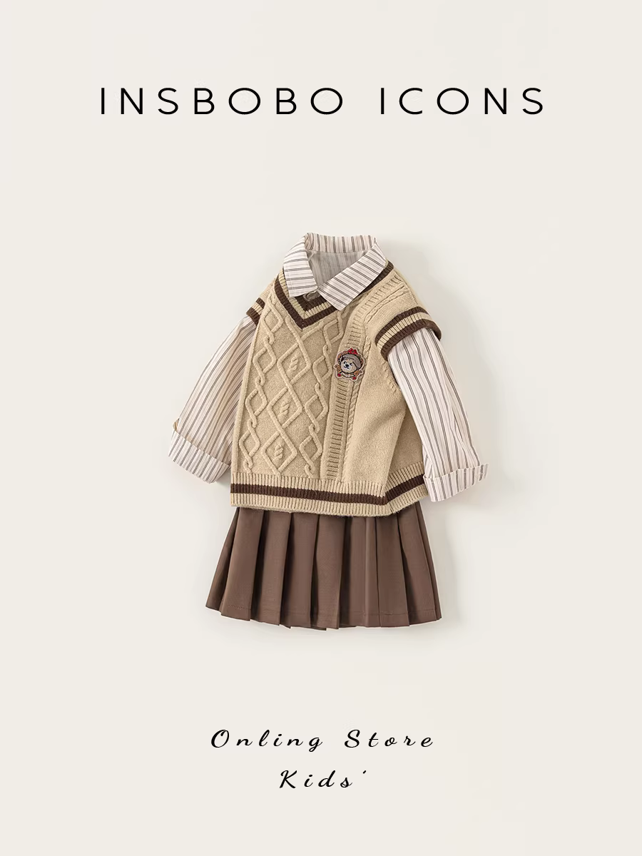 [Bộ sưu tập Gấu bông] Trang phục bé gái INSbobo Thu 2025 Quần áo trẻ em mới Váy bé gái