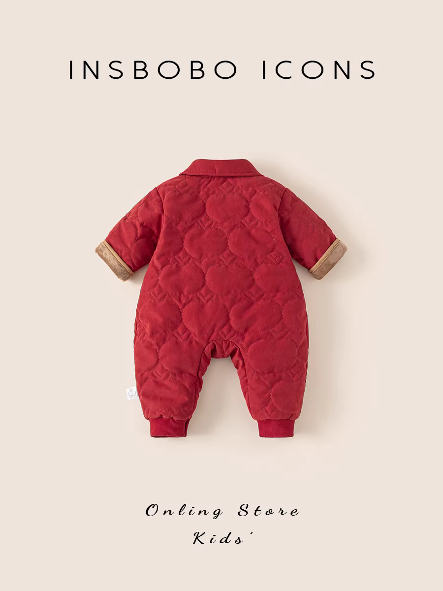 Bộ liền thân bé INSbobo mùa đông 2025 kiểu mới, quần áo mùa đông cho bé đi chơi, chất liệu dày dặn, trang phục Tết Nguyên đán