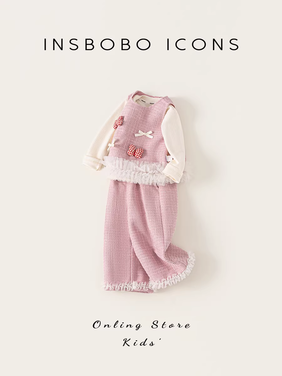 Bộ vest ba món thu đông INSbobo dành cho bé gái, kiểu Chanel, mẫu mới 2025, trang phục thu