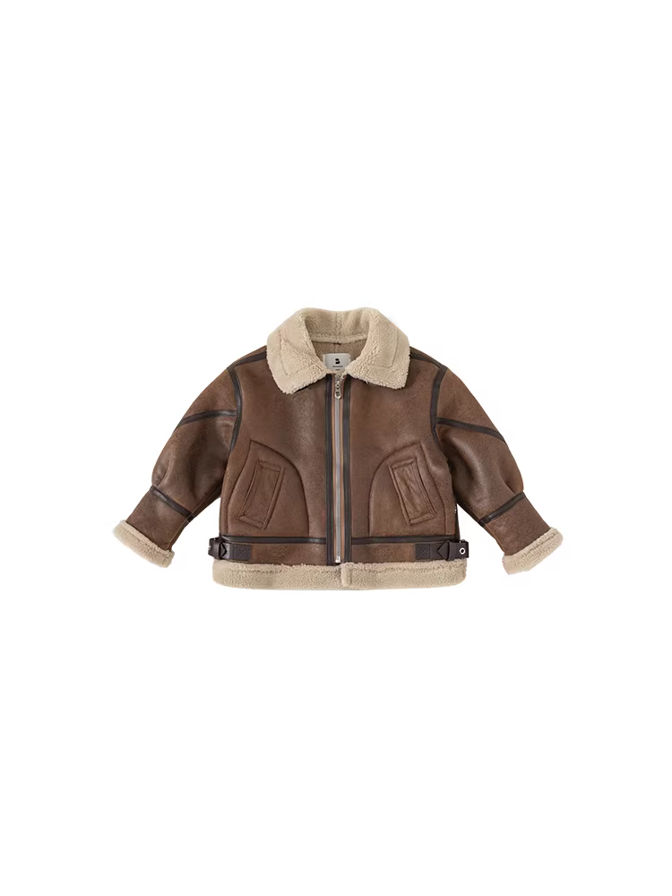 Áo khoác ngoài cho bé trai mùa thu đông 2025 phong cách mới quần áo cotton trẻ em quần áo cotton mùa thu cho bé gái áo khoác ngoài lót lông cừu da lộn dày