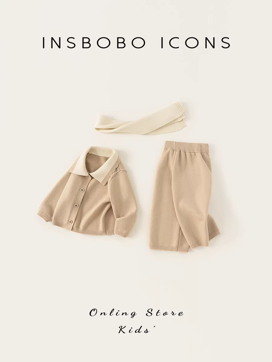 Bộ đồ bé gái INSbobo, áo len trẻ em hai mảnh, thu đông 2025, áo len bé trai mới, áo len trẻ nhỏ