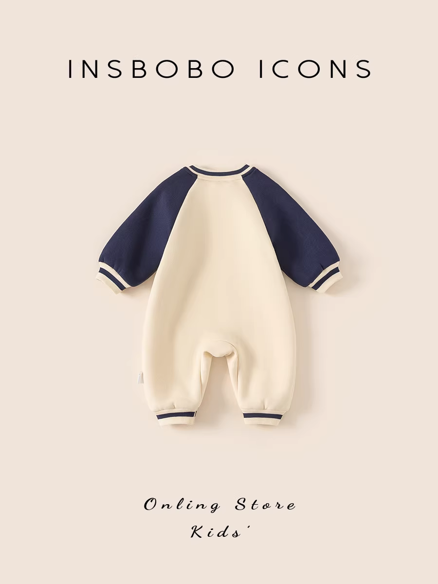 Quần áo trẻ em INSbobo thu đông 2025, bộ liền thân dày dặn mới cho bé trai, trẻ sơ sinh và trẻ mới biết đi đi chơi mùa đông