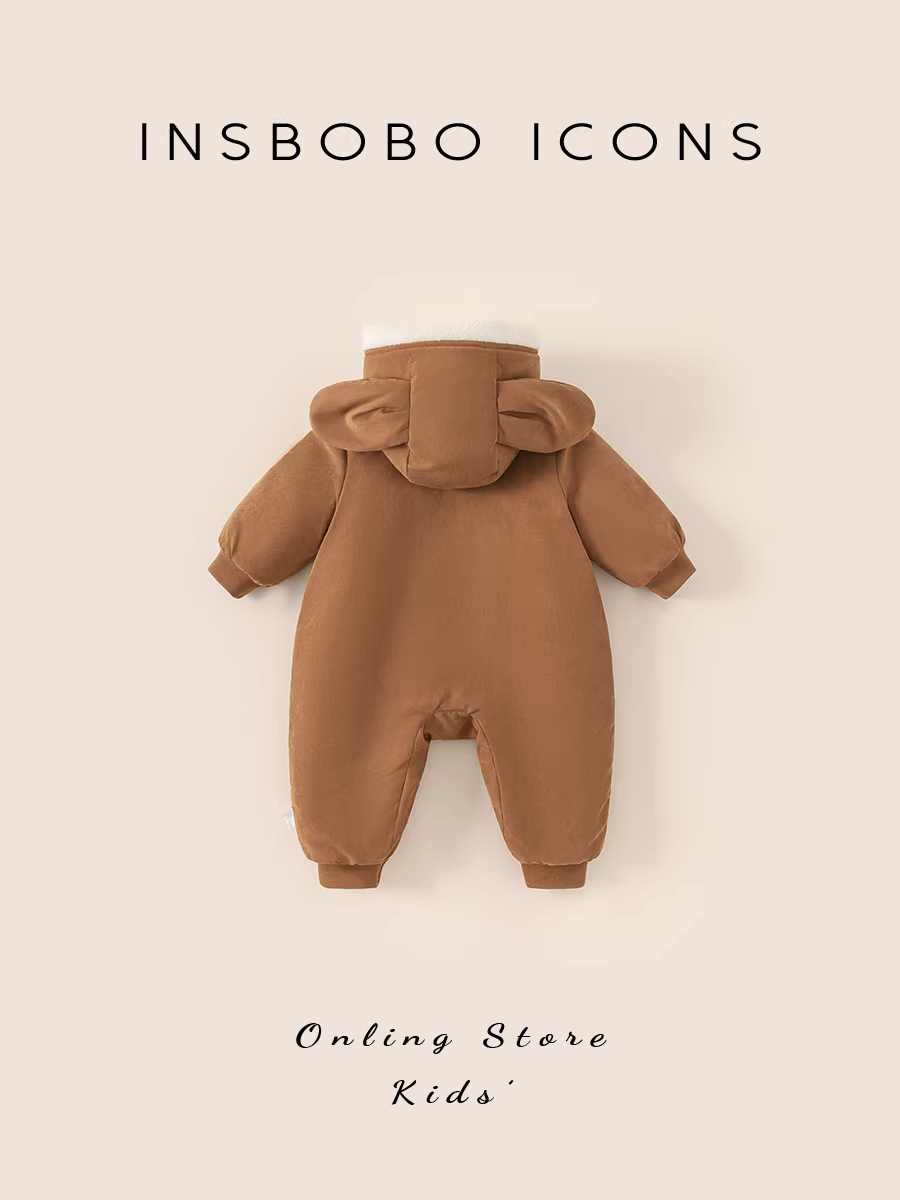 Quần áo trẻ sơ sinh INSbobo thu đông 2025 kiểu mới, bộ liền thân giữ ấm cho bé sơ sinh, quần áo bò ngoài trời thời trang mùa đông