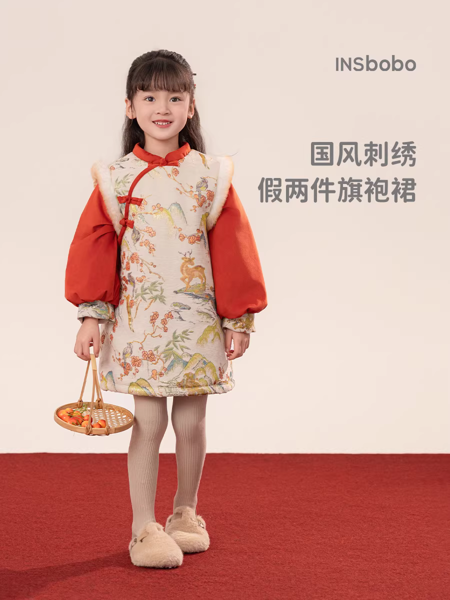 Trang phục Hanfu dành cho bé gái Quần áo trẻ em Váy bé gái một tuổi Bộ đồ Tang của bé gái Bộ lót lông cừu mùa đông phong cách cổ xưa