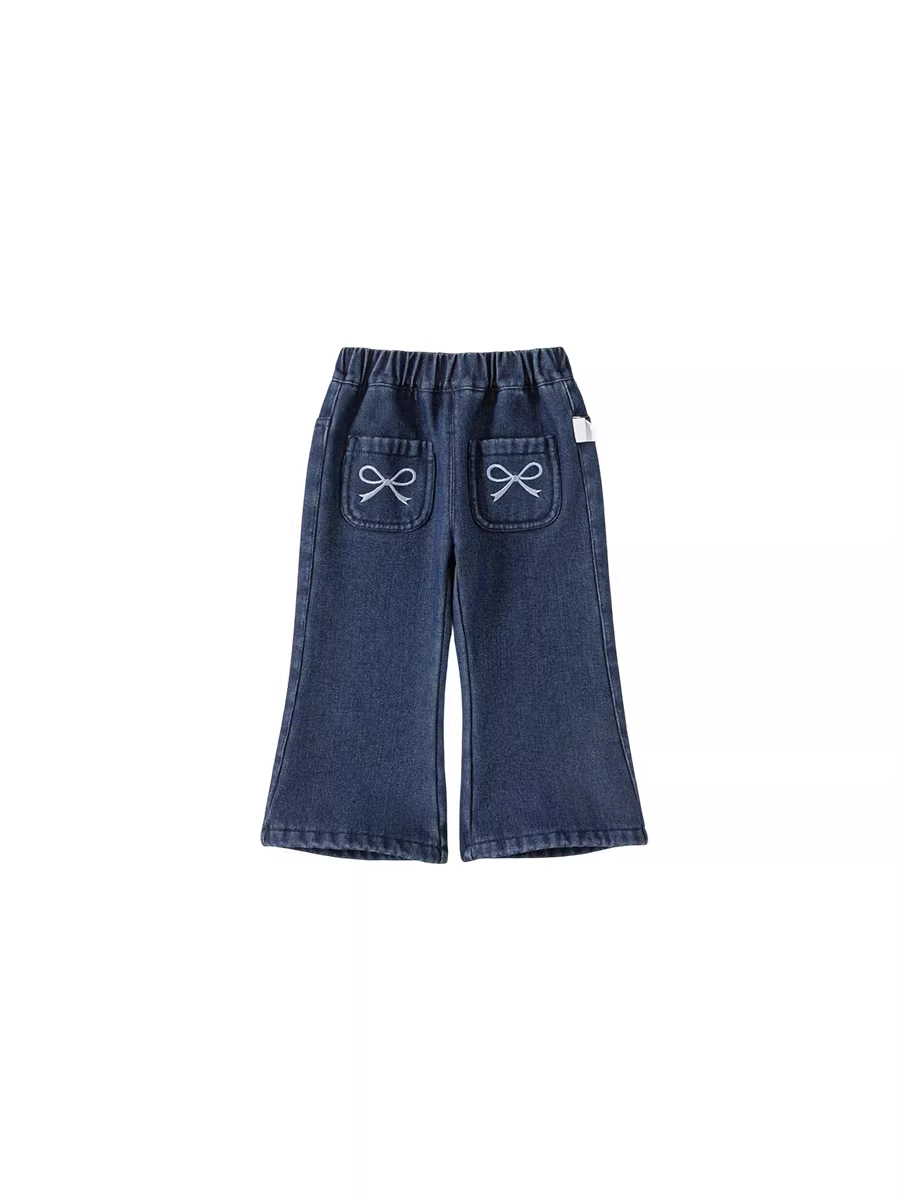 Quần bé gái INSbobo thu đông mới 2025, quần dài bé sơ sinh, quần bò lót lông trẻ em, thời trang trẻ em