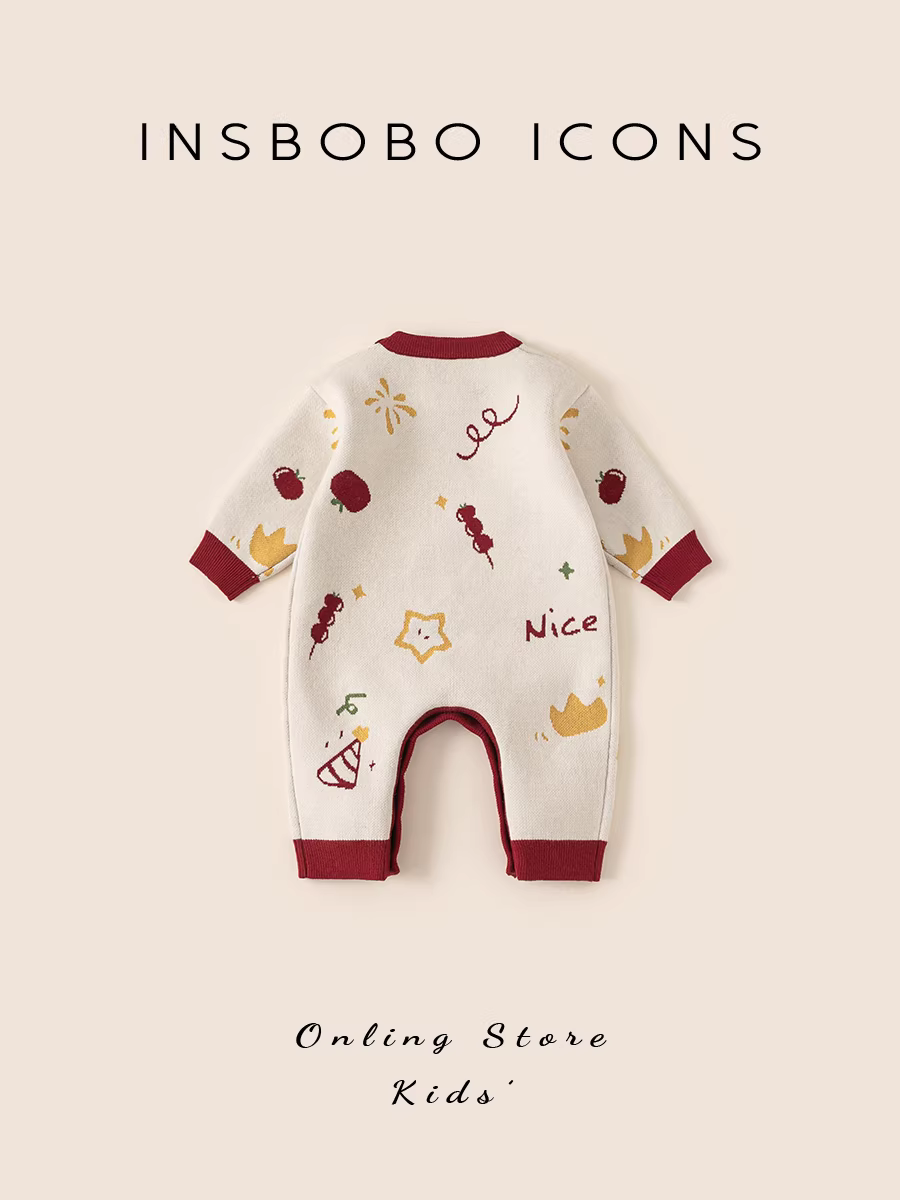 Quần áo trẻ em INSbobo 2025 bộ liền thân mới cho bé đi chơi mùa đông, áo len thời trang cho trẻ sơ sinh mùa thu đông