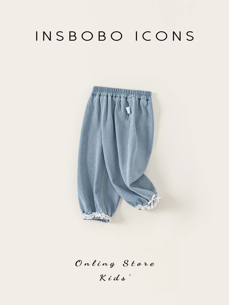 Quần bé gái INSbobo thu đông 2025, quần jeans trẻ em siêu dễ thương, quần dài bé sơ sinh, quần áo trẻ em đầu thu