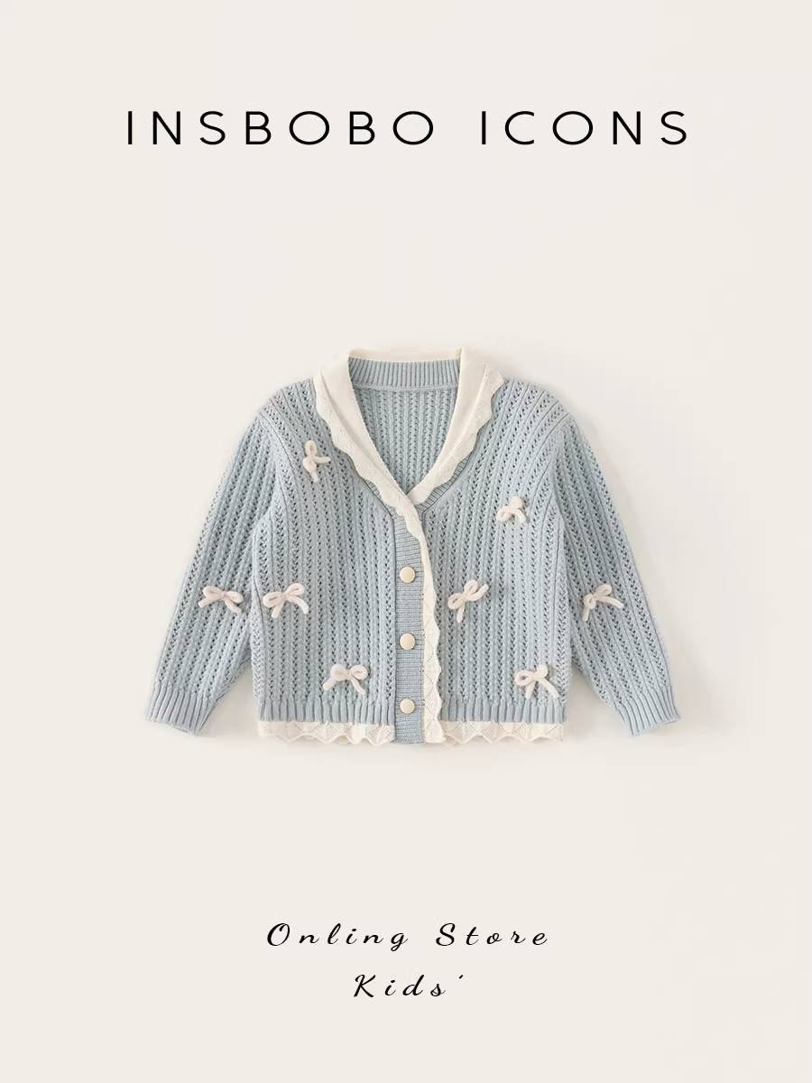 Áo len bé gái INSbobo thu đông 2025 kiểu dáng thời trang, áo cardigan trẻ em, áo khoác bé gái mùa thu