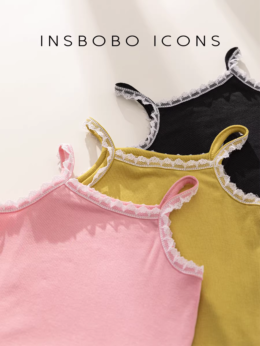 Áo ba lỗ ren thời trang INSbobo cho bé gái, kiểu mới 2024, áo thun trẻ em đa năng, thoáng mát