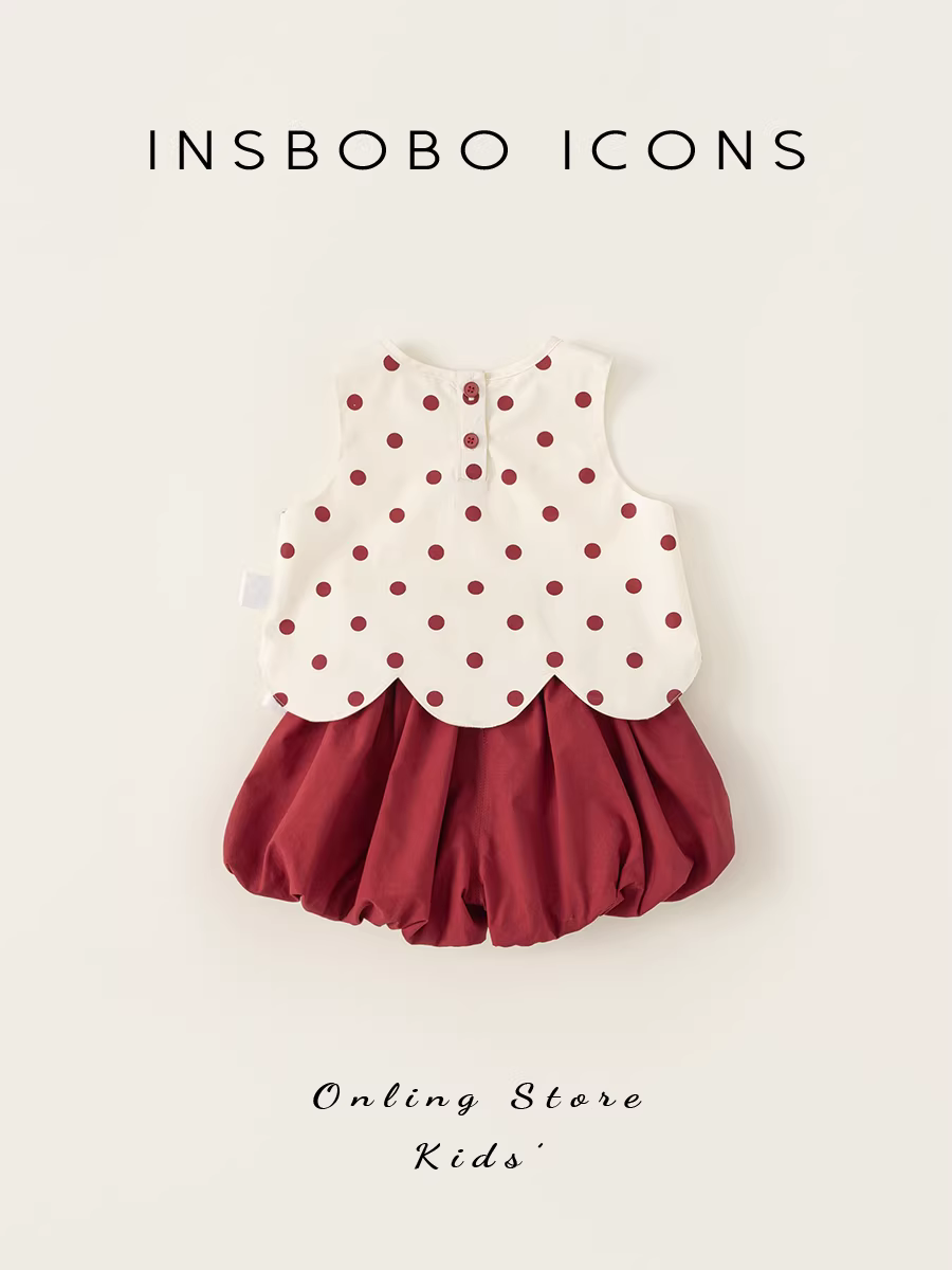 Bộ đồ hè bé gái INSbobo 2025, quần áo trẻ em, bộ hai mảnh áo yếm mùa hè