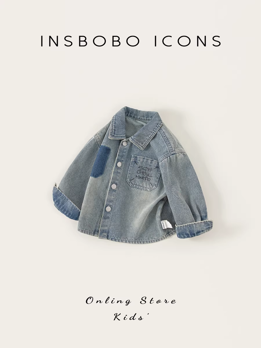 Áo khoác bé trai INSbobo thu đông 2025 kiểu mới áo denim bé trai quần áo trẻ em bé sơ sinh mùa xuân thu quần áo trẻ em
