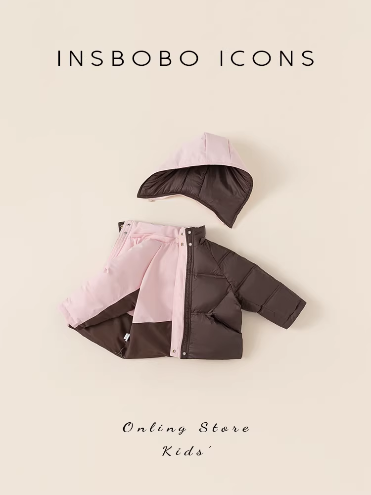 Áo khoác phao bé gái INSbobo mùa đông 2024 kiểu dáng mới thời trang, áo khoác phao hai mặt cho bé gái, quần áo mùa đông trẻ em