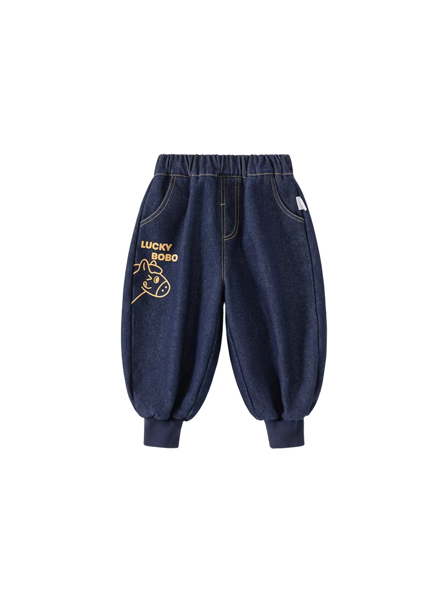 Quần bé trai INSbobo, quần jean dày giữ ấm mùa đông 2025, quần dài lót lông cho bé trai