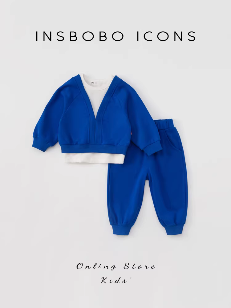 Bộ quần áo thu đông bé trai 2025 mới, áo sweatshirt trẻ em giả hai mảnh, quần áo thời trang bé gái, quần áo thể thao, quần áo thường ngày