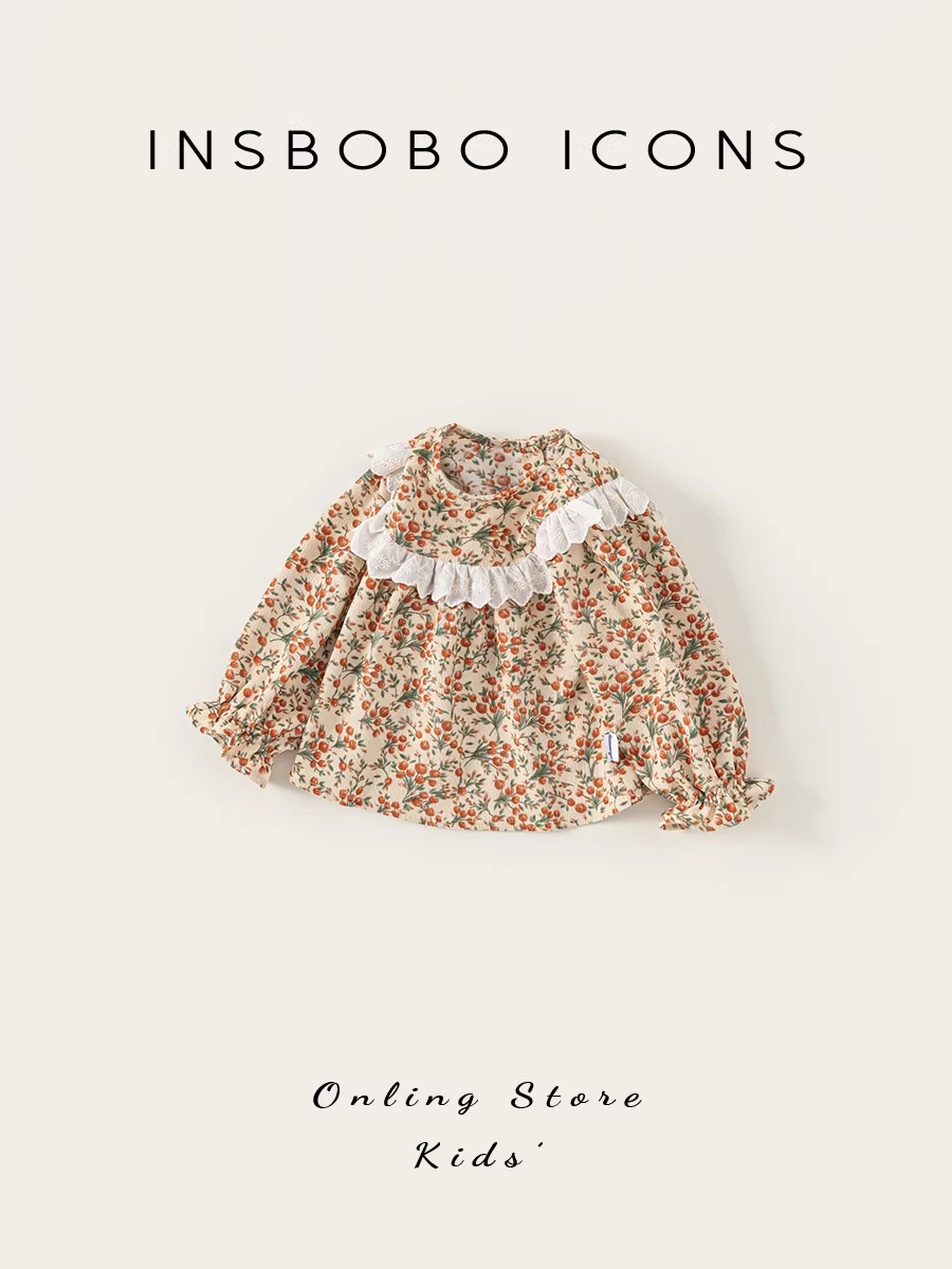 Áo sơ mi bé gái INSbobo kiểu mới thu 2025, áo hoa trẻ em, áo búp bê phong cách xuân thu