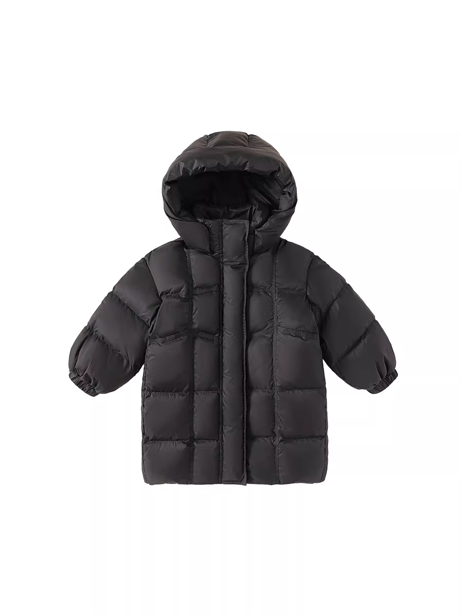 Áo khoác phao INSbobo cho bé trai mùa đông 2025 màu đen vàng, áo khoác phao mùa đông cho bé trai, áo khoác phao trẻ em chống thấm ba lớp