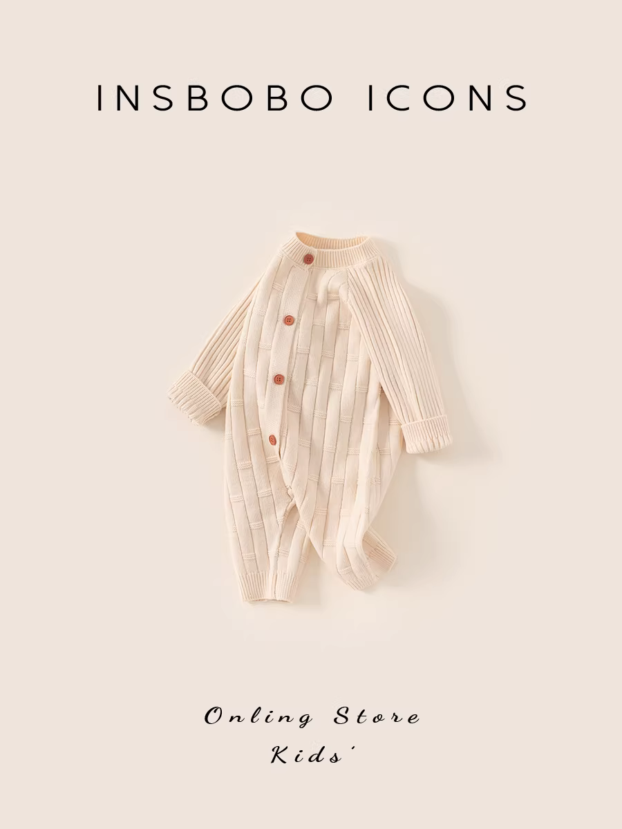 Quần áo trẻ em INSbobo mùa đông, áo len liền thân cho bé sơ sinh, kiểu mới thu đông 2025, bộ liền thân đi chơi thời trang cho bé