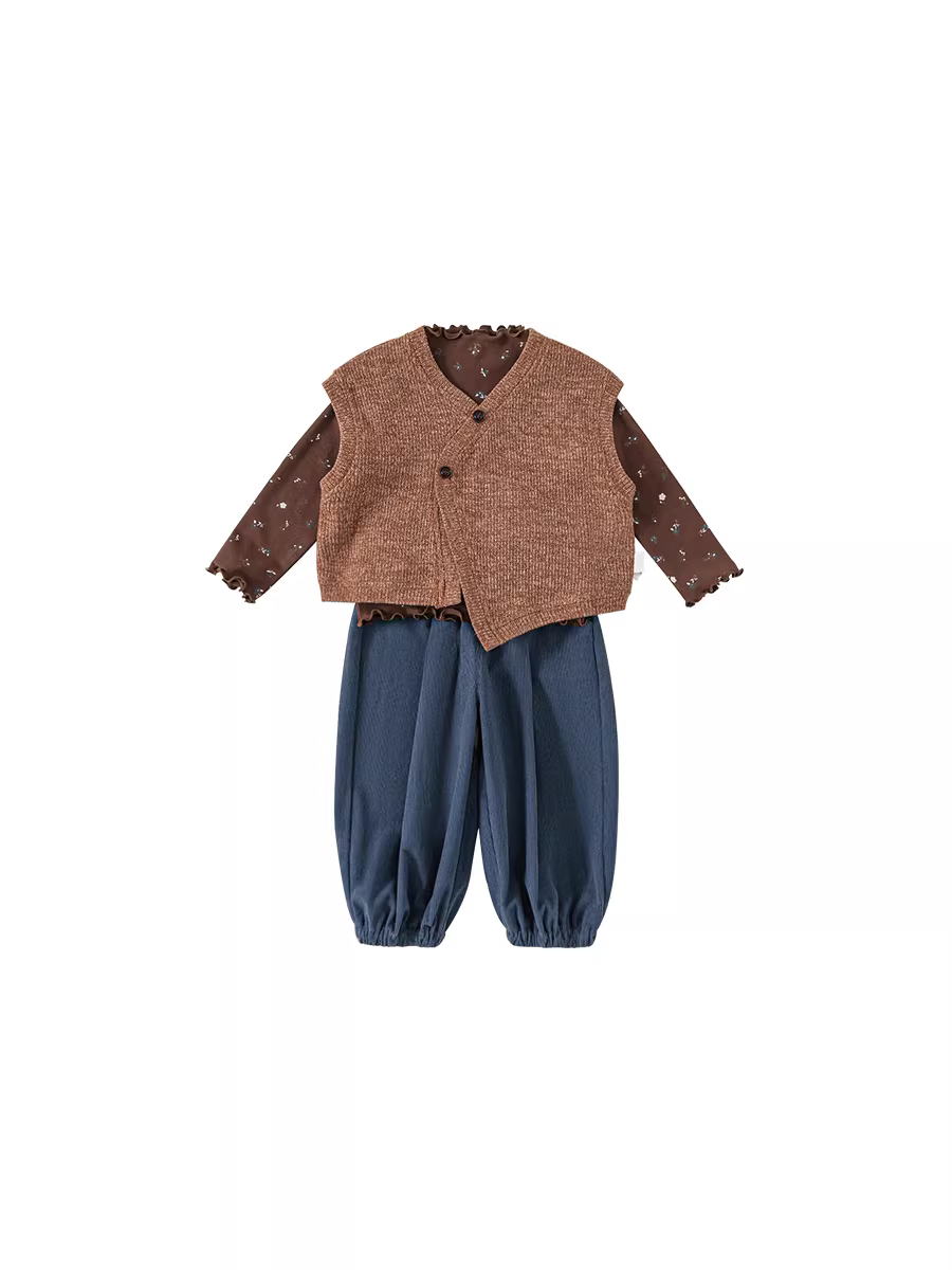 Bộ đồ bé gái INSbobo thu đông 2025, áo gile ba món thời trang cho bé sơ sinh, trang phục thu sớm hợp xu hướng