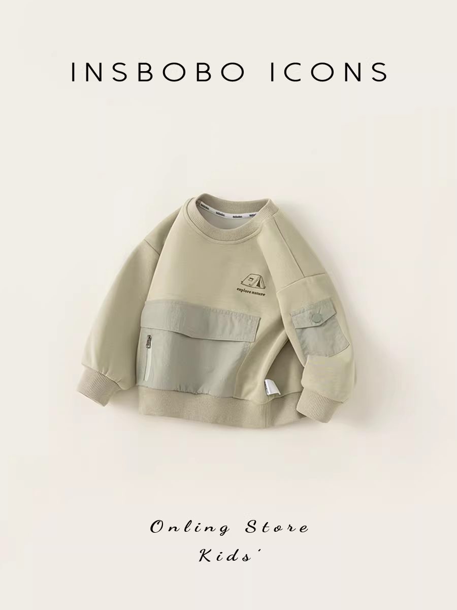 Áo thun bé trai INSbobo tay dài mùa thu mới 2025, áo bé gái kiểu dáng năng động phối màu thời trang