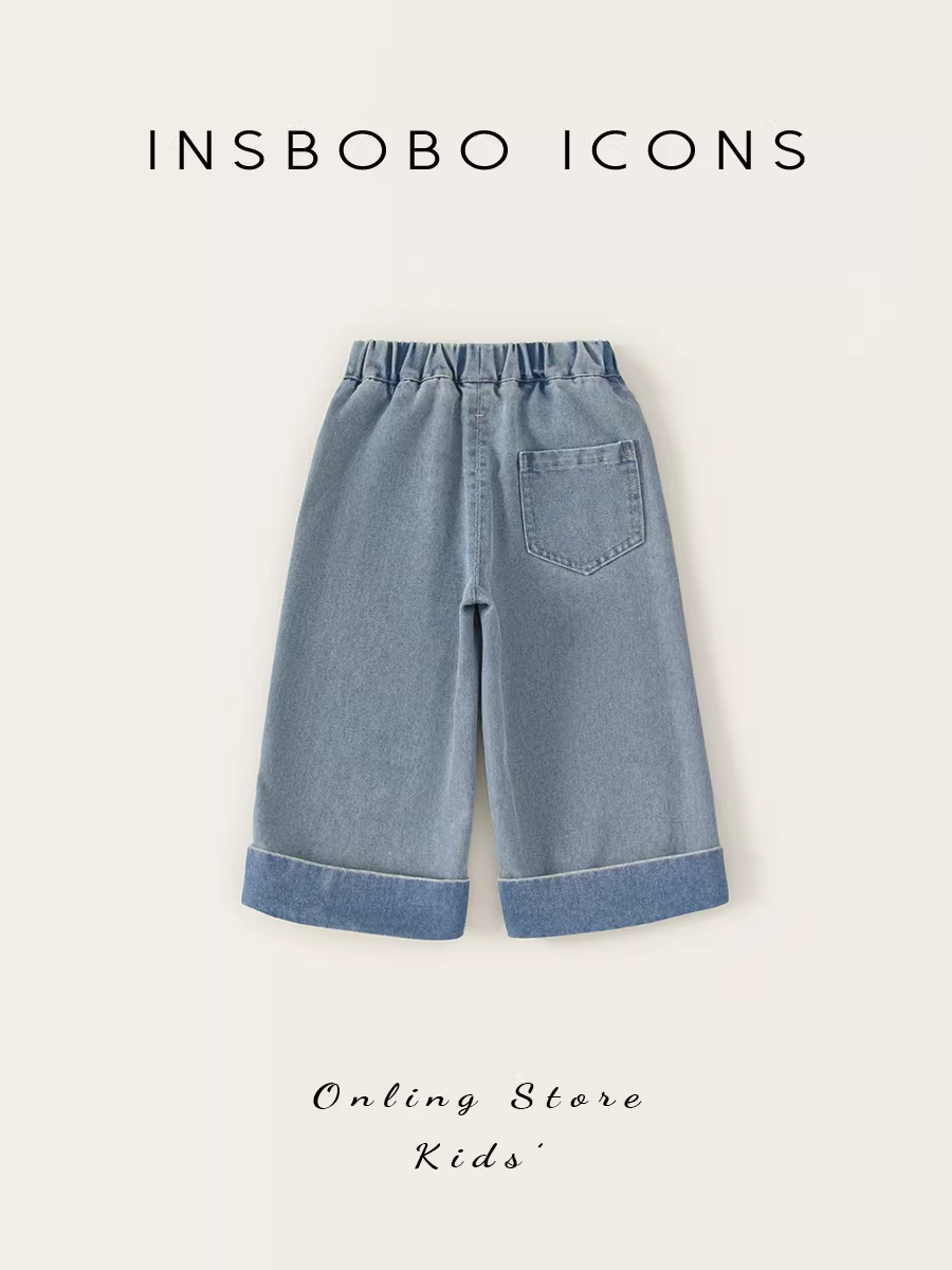 Quần bé gái mùa đông, quần bò bé gái 2025 thu đông mới, quần ống rộng trẻ em thu đông, thời trang trẻ em