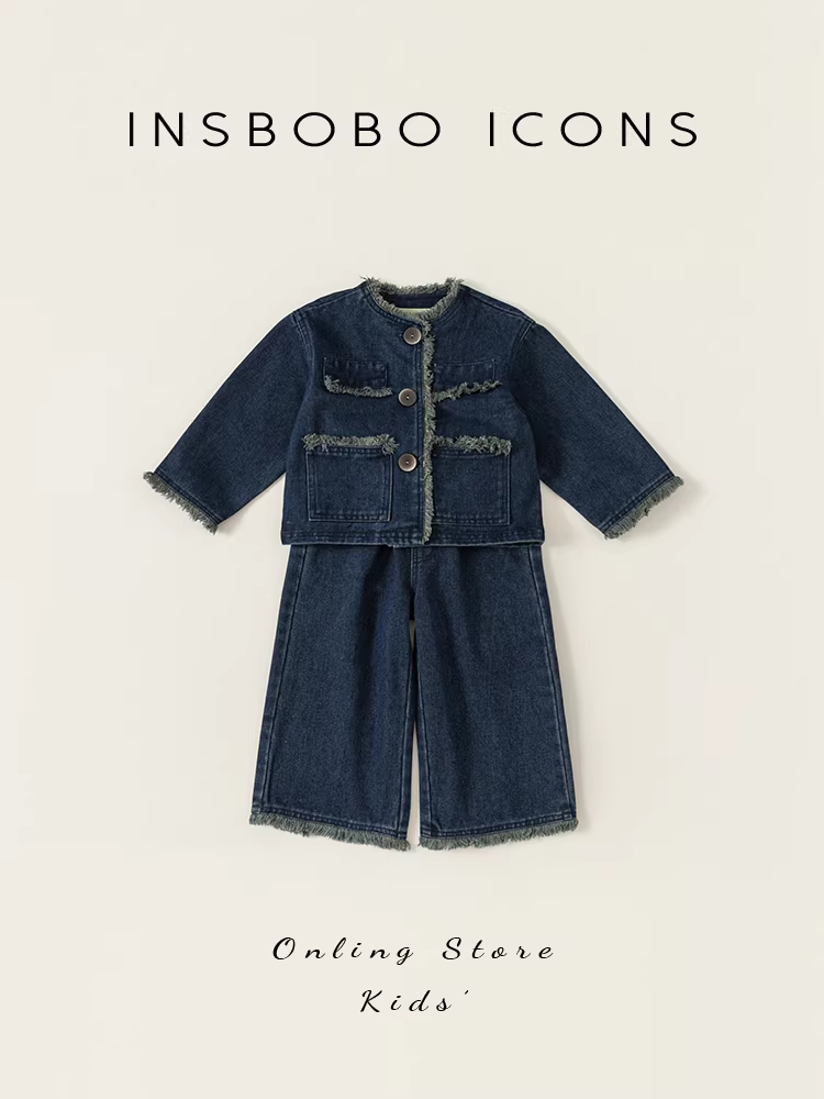 Bộ trang phục thu đông cho bé gái, bộ đồ denim trẻ em thời trang, quần áo bé gái hợp xu hướng thu đông 2025.