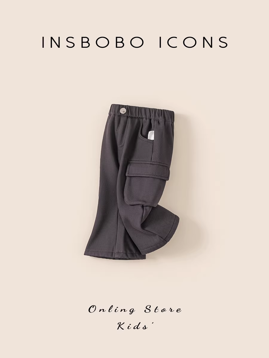 Quần bé gái INSbobo thu đông kiểu mới quần cargo nỉ trẻ em mùa đông 2025 quần dài trẻ em thời trang