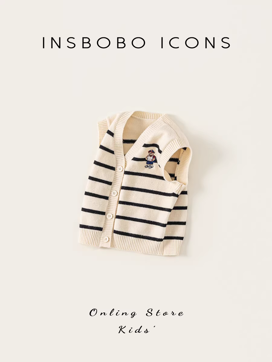 [Loạt sản phẩm Gấu bông] Áo len trẻ em INSbobo 2025 Xuân Thu Phong cách mới Áo vest bé trai Áo bé gái hợp thời trang