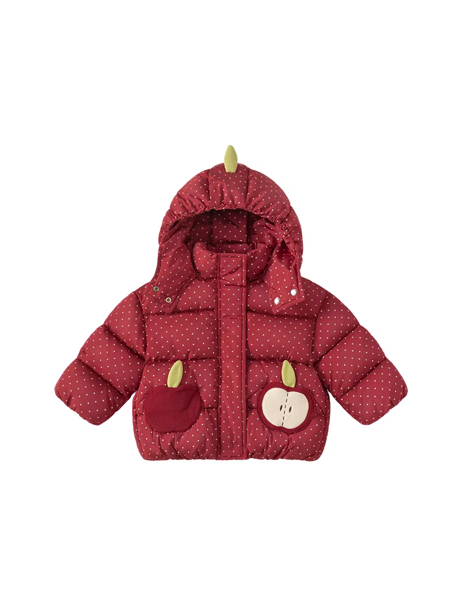 Áo khoác cotton bé gái INSbobo mùa đông 2025, quần áo cotton bé gái, trang phục mùa đông bé gái, áo khoác cotton dày màu đỏ, quần áo trẻ em