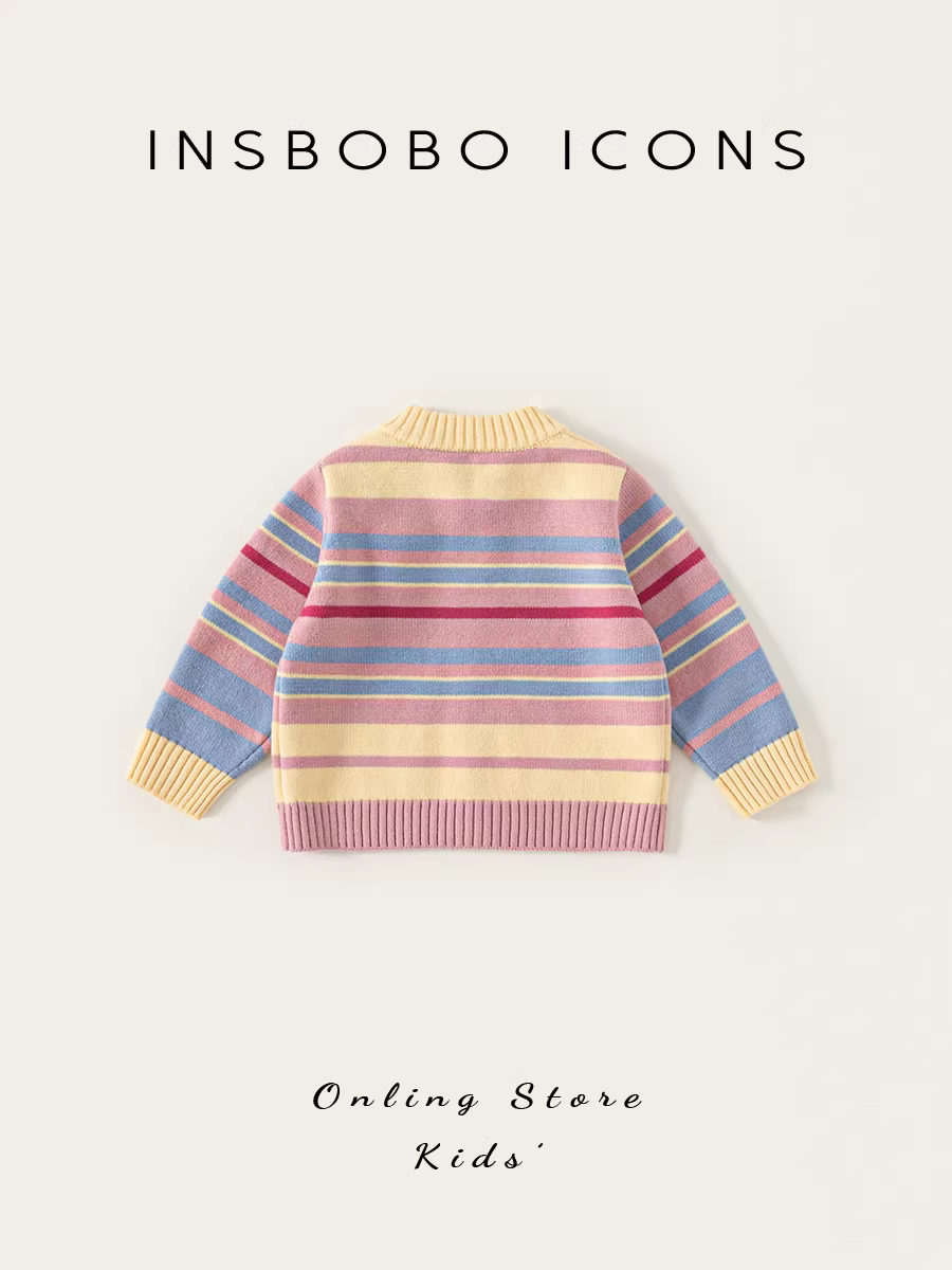 Áo len bé gái INSbobo thu đông mới 2025, áo khoác cardigan dệt kim trẻ em, áo sọc thu đông
