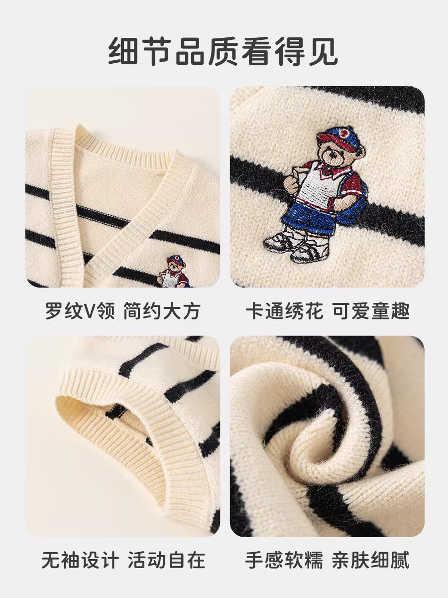 [Loạt sản phẩm Gấu bông] Áo len trẻ em INSbobo 2025 Xuân Thu Phong cách mới Áo vest bé trai Áo bé gái hợp thời trang