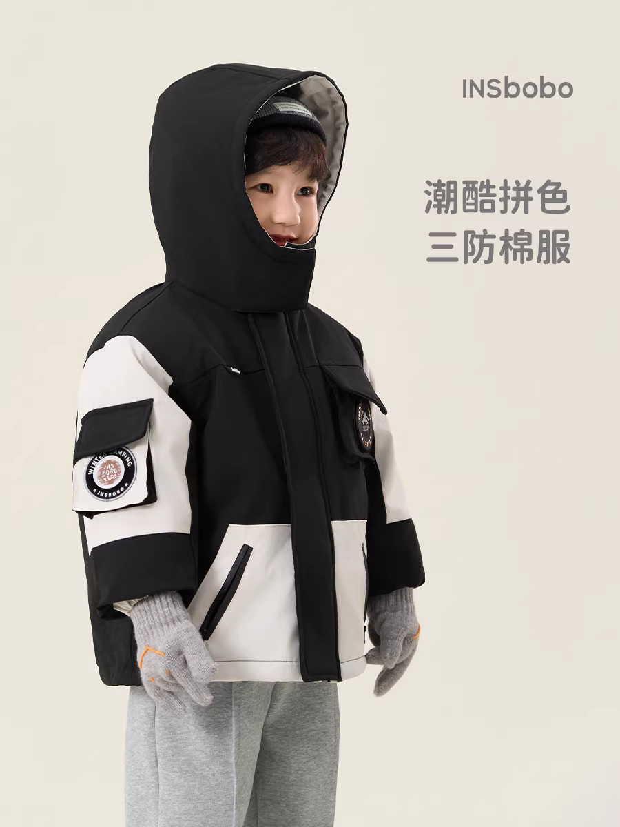 Áo khoác trẻ em INSbobo, quần áo mùa đông ba lớp chống thấm cho bé trai, áo khoác bông may chần thời trang mới mùa thu đông 2025 cho bé gái, áo kiểu thời thượng