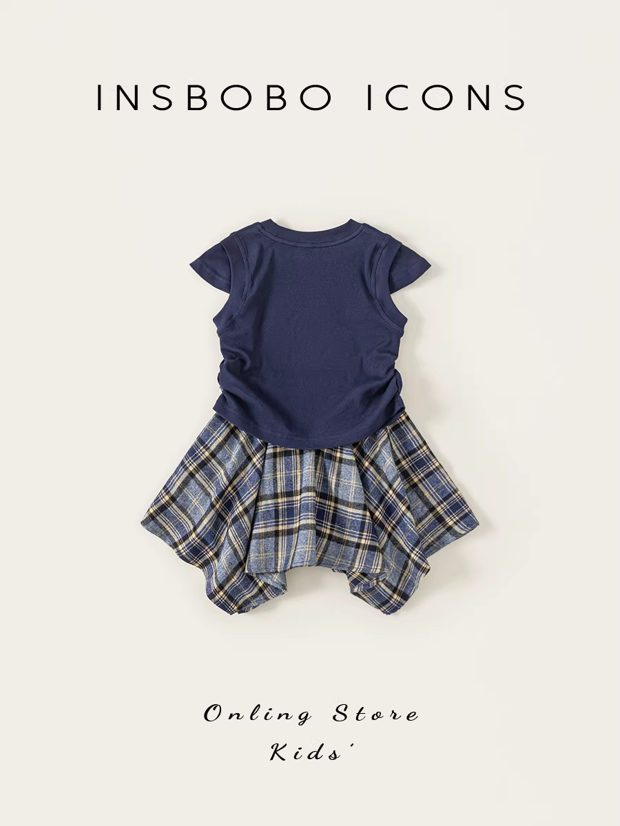Bộ trang phục INSbobo cho bé gái mùa thu 2025, thiết kế thời trang hai mảnh, đầm trẻ em, thời trang mùa thu