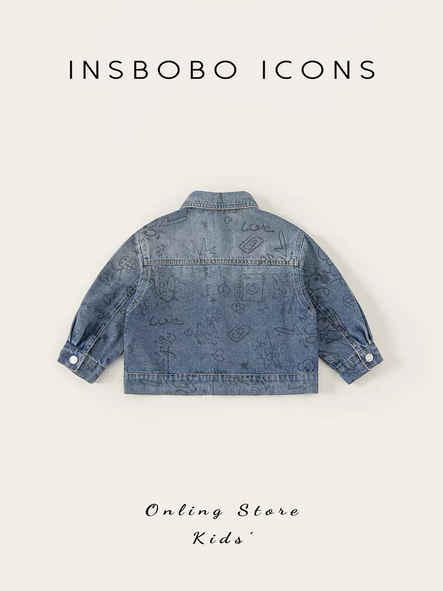 Áo khoác bé trai INSbobo mùa xuân thu 2025 kiểu mới, áo khoác denim bé trai thời trang, quần áo trẻ em mùa thu