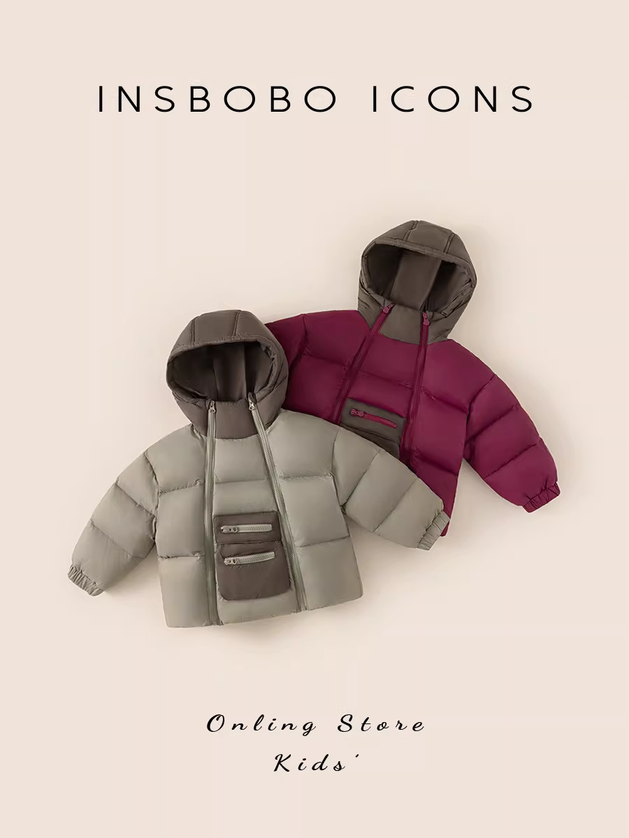 Áo khoác phao trẻ em INSbobo mùa đông 2024 kiểu dáng thời trang, áo khoác phao lông vũ trắng 90% dành cho bé trai, áo khoác phao bé gái, quần áo mùa đông ấm áp