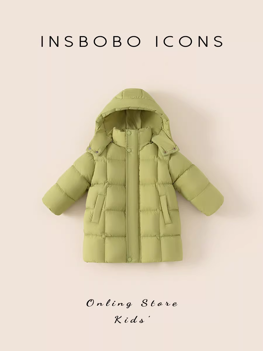 Áo khoác lông vũ trẻ em INSbobo 90% lông vịt trắng mùa đông Áo khoác lông vũ cho bé gái Áo khoác dài vừa phải cho bé trai thời trang mùa đông