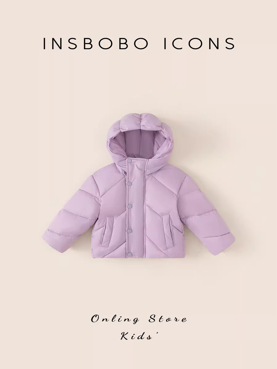 Áo khoác phao INSbobo cho bé gái mùa đông 2024, áo khoác phao trẻ em, áo khoác phao bé gái, 90% lông vũ trắng, mùa đông