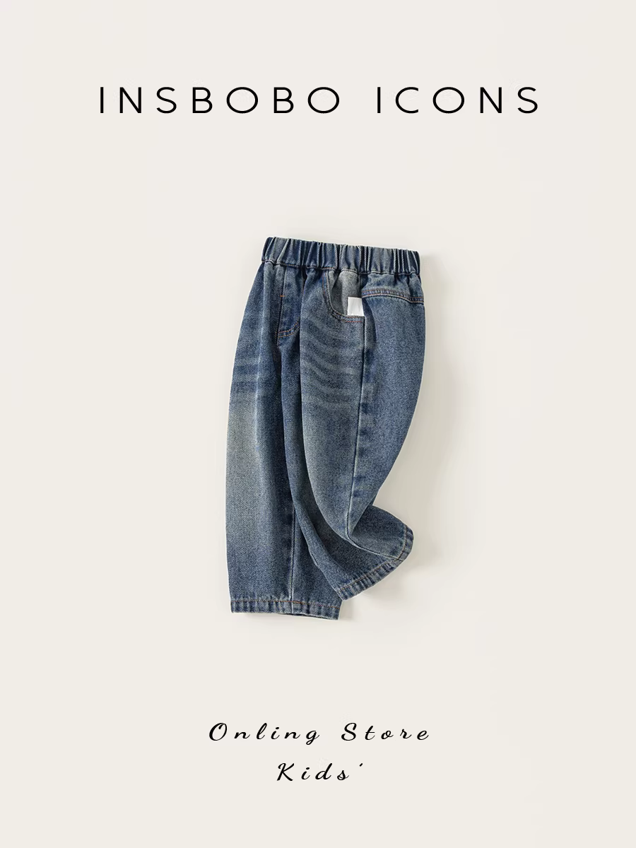Quần bé trai INSbobo thu đông 2025, quần jean trẻ em xuân thu, quần ống đứng trẻ em thời trang