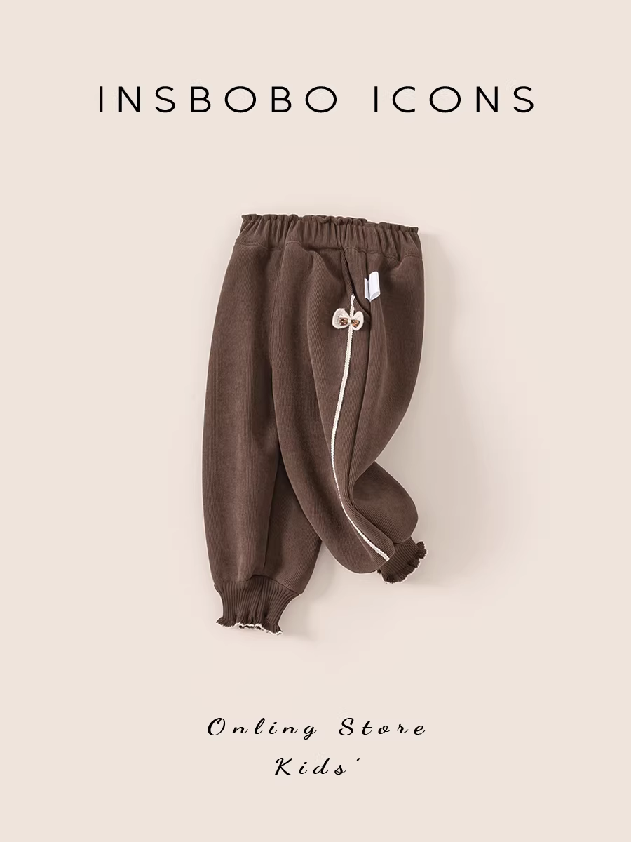 Quần INSbobo bé gái 2025 mới, dày dặn, quần thể thao mùa đông cho bé, quần mùa thu đông ấm áp, quần thường ngày cho trẻ em
