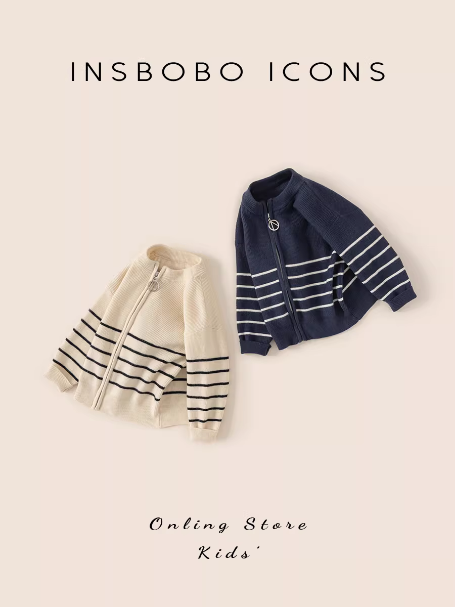 Áo len bé gái INSbobo thu đông 2025 mẫu mới, áo len sọc trẻ em, áo khoác cardigan bé trai