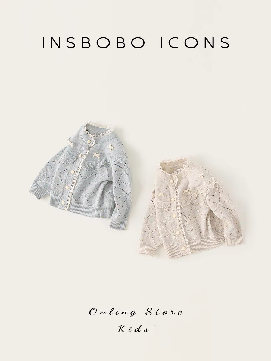 Áo len bé gái INSbobo thu đông 2025 kiểu dáng thời trang, áo len dệt kim cho bé gái, áo khoác trẻ em