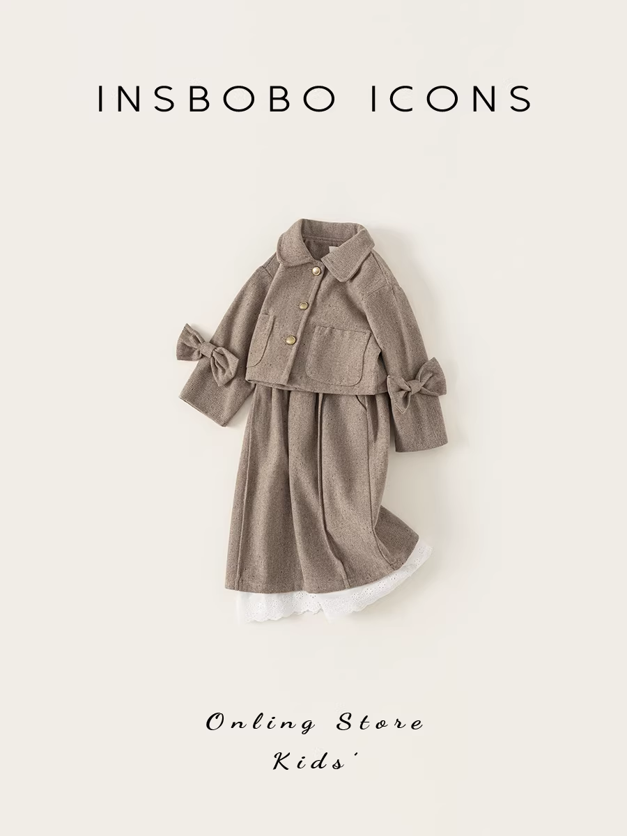 Bộ trang phục bé gái INSbobo thu đông 2025, quần áo trẻ em thời trang, bộ hai mảnh, thời thượng đầu thu