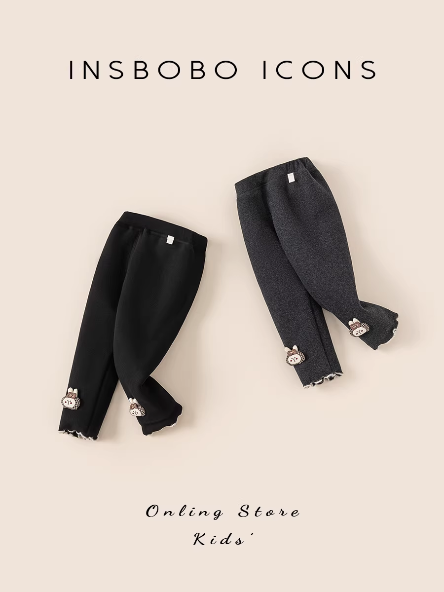 Quần bé gái INSbobo mùa đông 2025 kiểu mới lót lông giữ ấm quần dài trẻ em quần legging bé gái thời trang mùa đông