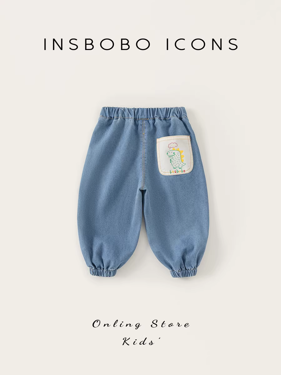 Quần trẻ em INSbobo bộ sưu tập thu đông 2025 quần jeans hoạt hình bé trai quần jogger bé trai