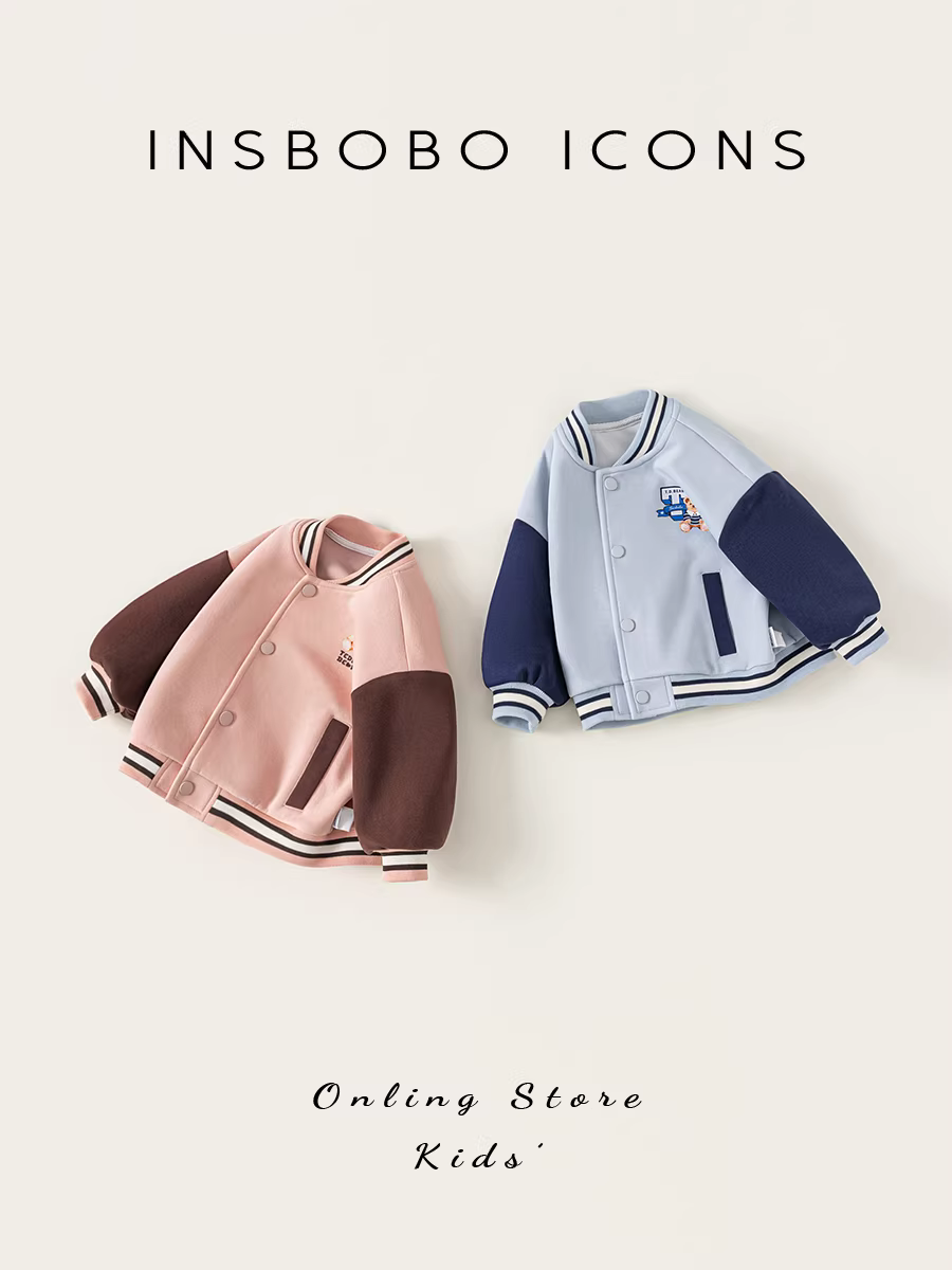 [Loạt sản phẩm Gấu bông] Áo khoác trẻ em INSbobo Thu đông 2025 Áo bé trai mới Áo bóng chày bé gái