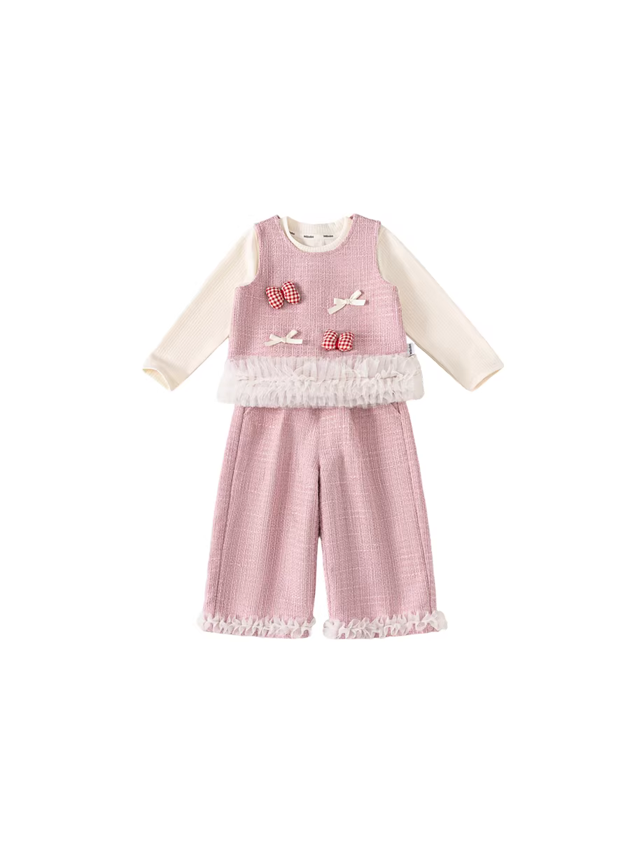 Bộ vest ba món thu đông INSbobo dành cho bé gái, kiểu Chanel, mẫu mới 2025, trang phục thu