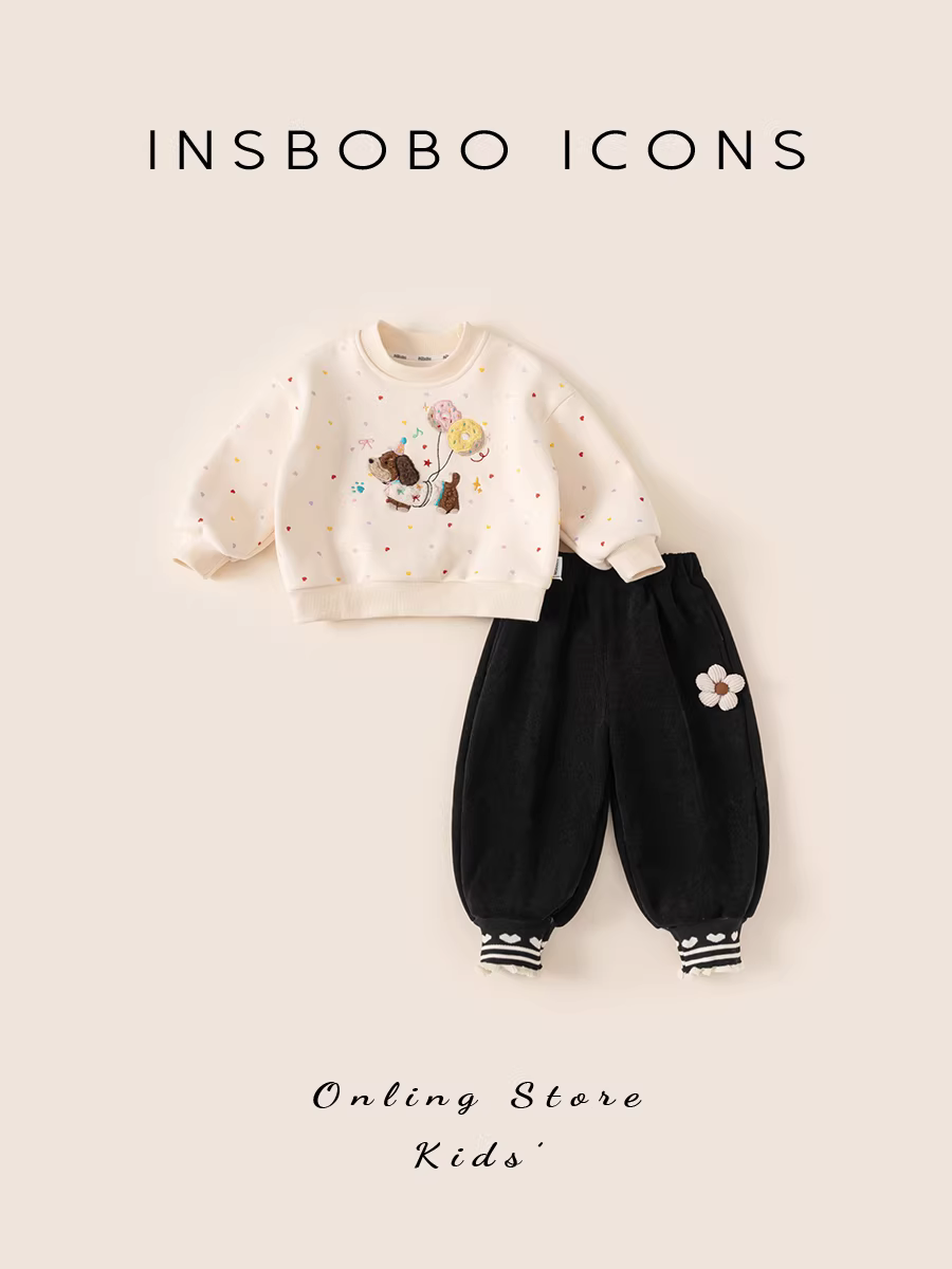 Quần bé gái INSbobo mùa đông 2025 kiểu mới, bộ dày dặn thời trang, áo ấm mùa thu đông cho trẻ em